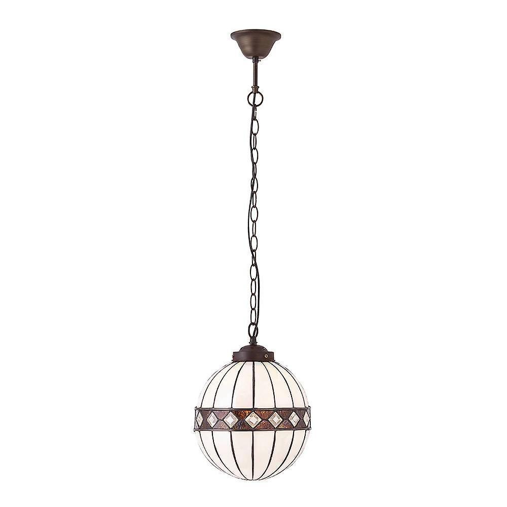 Interiors 1900 Lighting Fargo 1 Light Small Globe Ceiling Pendant Dark Bronze, Tiffany glass, E14