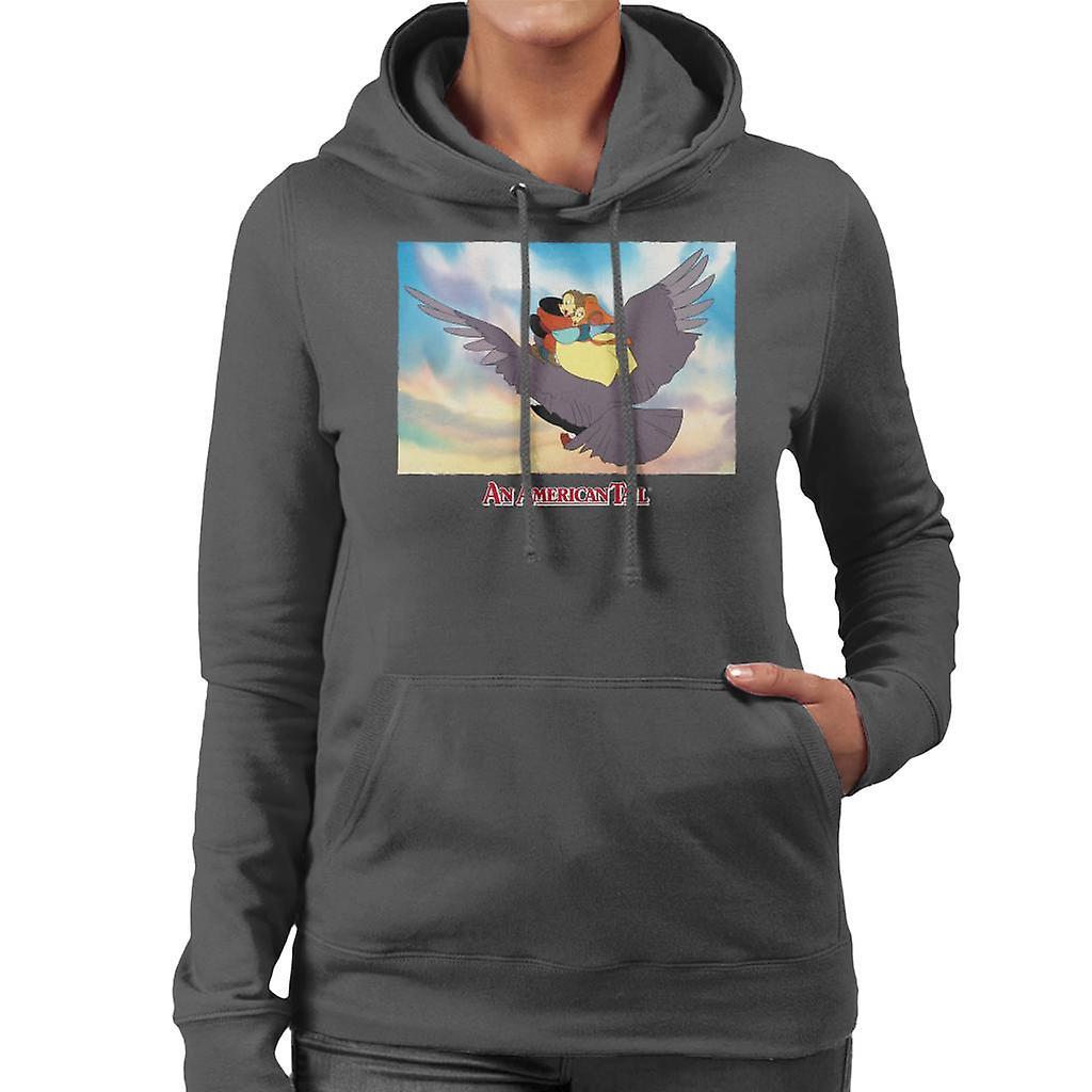 An American Tail Fieval And Tanya Flying  On Henri Le Pigeon Women's Hooded Sweatshirt Charcoal XX-Large