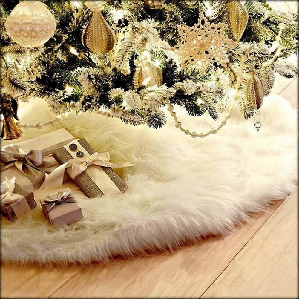 Heyone 48 Inch Faux Fur Christmas Tree Skirt White Plush Skirt,Suitable for Merry Christmas Party Christmas Tree Decoration