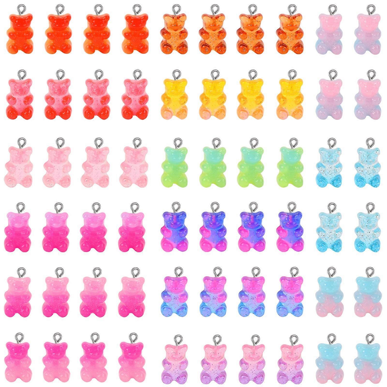 Aiyuego Colorful Gummy Charms Bear Pendant Glitter Resin Bear Charms Gummy Bear Beads Charm Necklace Charms Gradient 45PCS