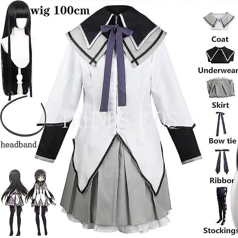 Cryin Anime Magical Girl Puella Magi Madoka Magica Homura Akemi Cosplay Costume Fighting Uniform Wig Socks For Mahou Shoujo Comic Con costume wig XL