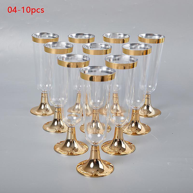 Uclac 10pcs New Plastic Champagne Flutes Disposable Clear Plastic Champagne Glasses For Parties Glitter Clear Plastic Cup Red Wine Gold 04