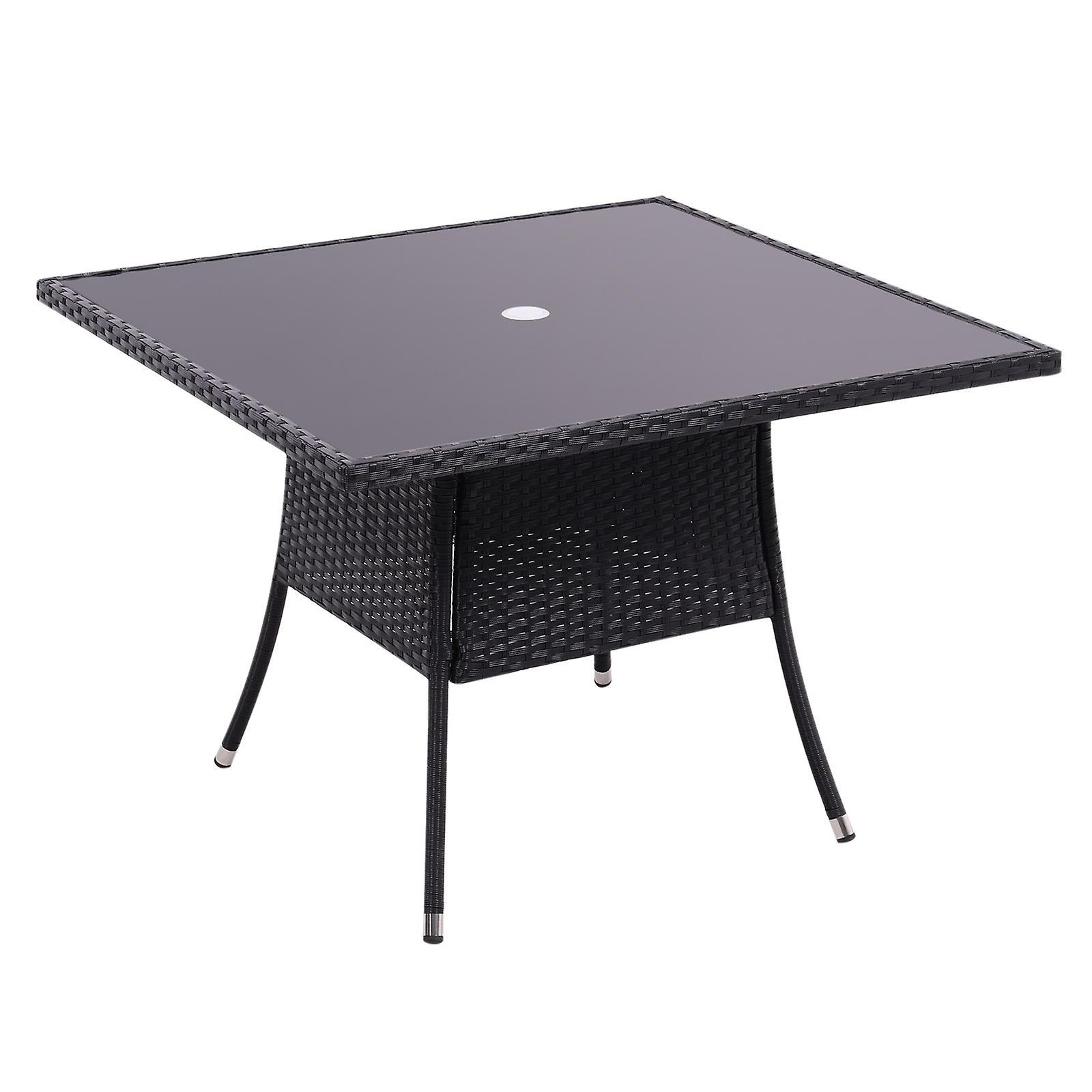 Living And Home Garden 4 Seater Square Wicker Glass Dining Table Black