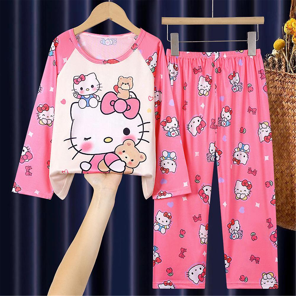 Bestdaily Sanrio Hello Kitty Kuromi Melody Cinnamoroll Kids Girls Cartoon Pyjamas Long Sleeve T-Shirt Pants Set Loungewear Sleepwear Outfits Age 4-...