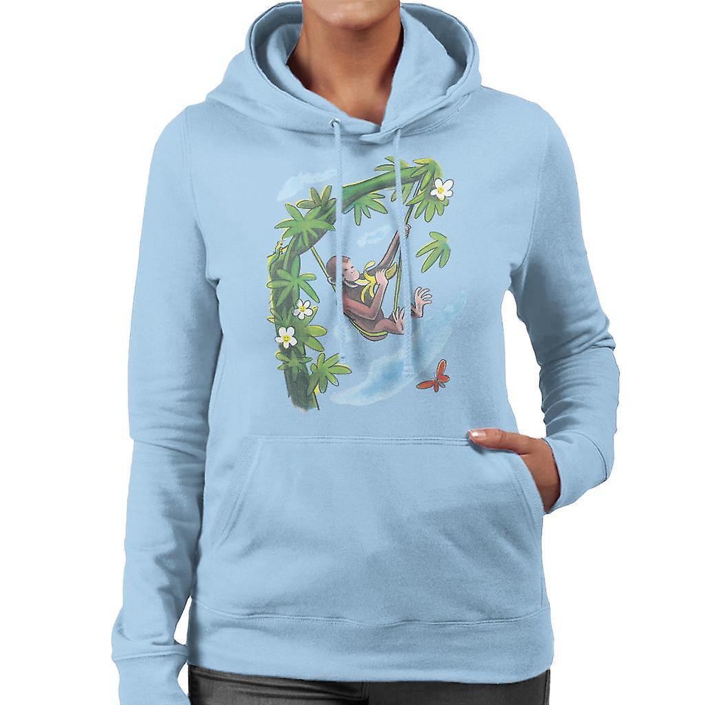 Curious George Vine Hammock And Banana Women's Hooded Sweatshirt Sky Blue X-Large