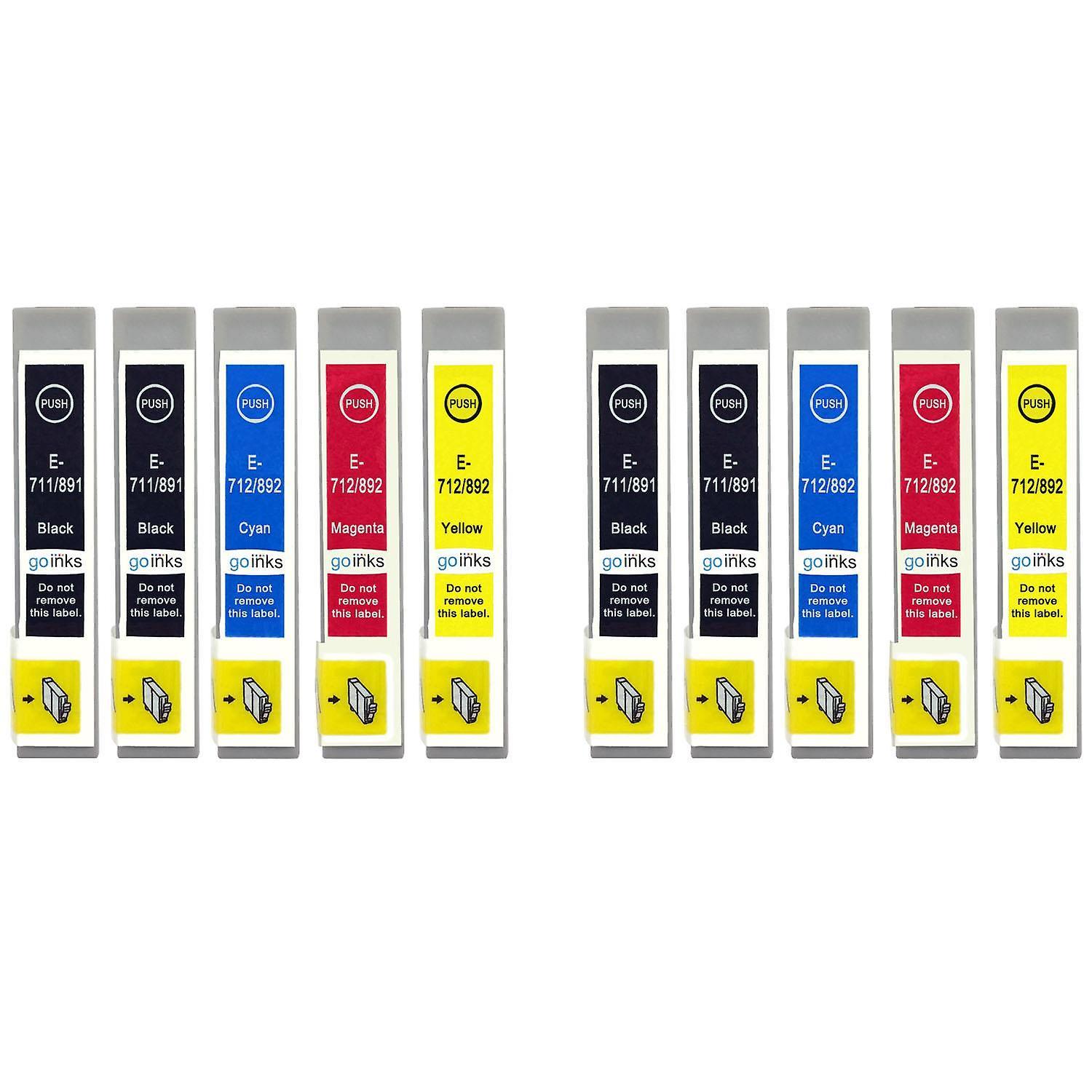 2 Set of 4 + extra Black Ink Cartridges to replace Epson T0715+711 Compatible/non-OEM from Go Inks (10 Inks) Black/Cyan/Magenta