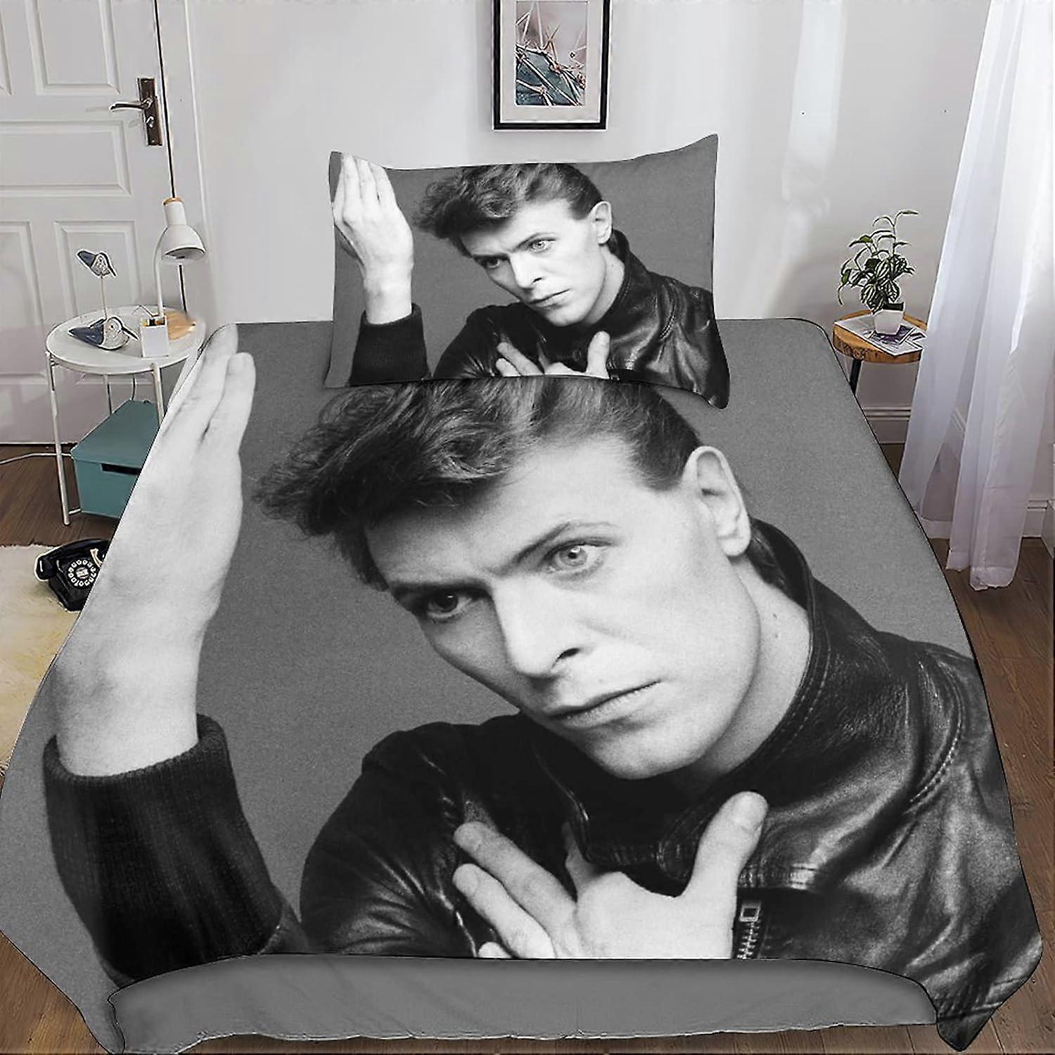 Kerota David Bowie Singer Duvet Cover, D-Print Rock 'n' Roll Duvet Cover Set, Microfiber, Single Zipper 135*200 CM Single135x200cm