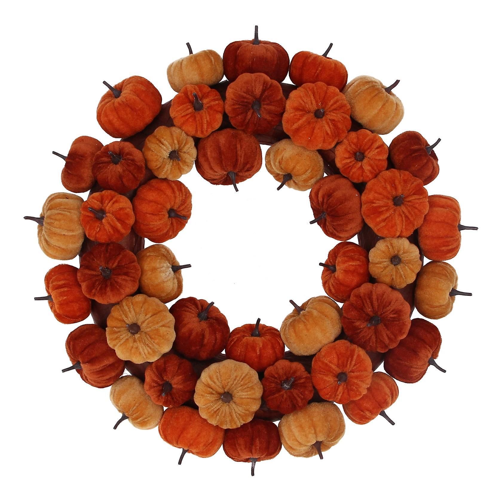 Gisela Graham Warm Toned Velvet Pumpkin Wreath Halloween Decoration