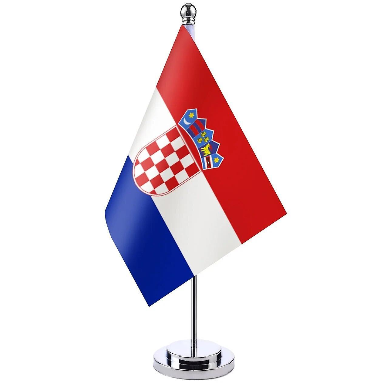 Scitoo 14x21cm Office Desk Flag Of Croatia Banner Boardroom Table Stand Pole The Croatian National Flag Set Meeting Room Decor Croatia Silver