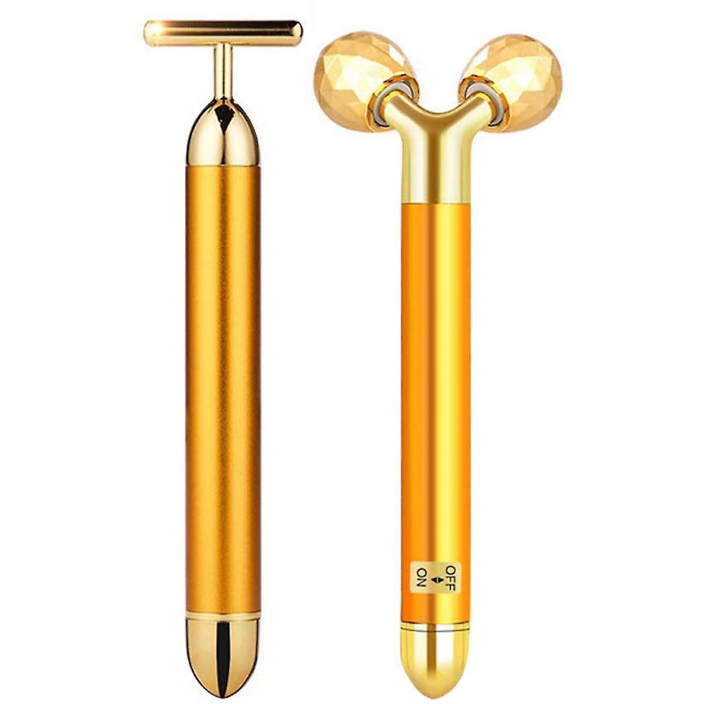 Ice Roller 2-IN-1 Electric Face Massager 24k Golden Facial Massager