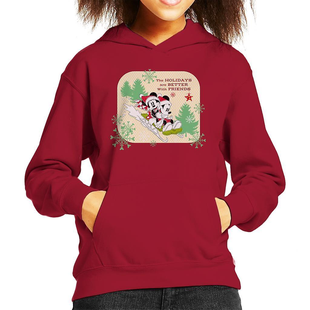 Disney Christmas Mickey Mouse Holidays Are Better With Friends Kid's Hooded Sweatshirt Cherry Red Small (5-6 yrs)