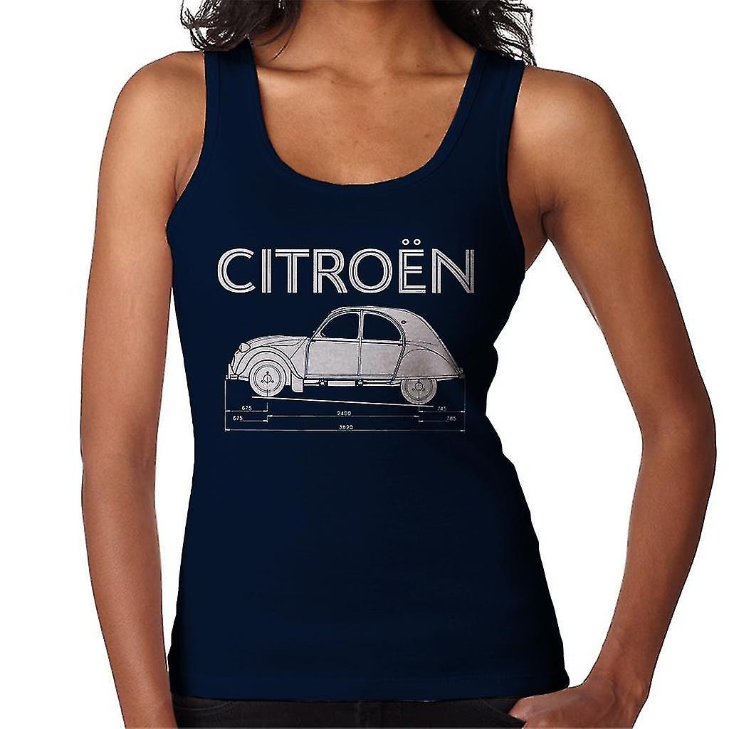 Citro�n Citroen 2CV Dimensions White Diagram Women's Vest Navy Blue XX-Large