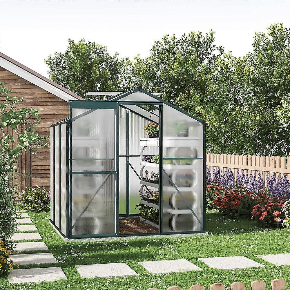 Living And Home 6ft x 6ft Walk-In Greenhouse Polycarbonate Aluminium Frame Without Base