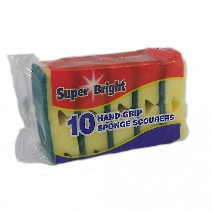 Super Bright Superbright Hand Grip Sponge Scourers (Pack Of 10) Yellow/Green One Size