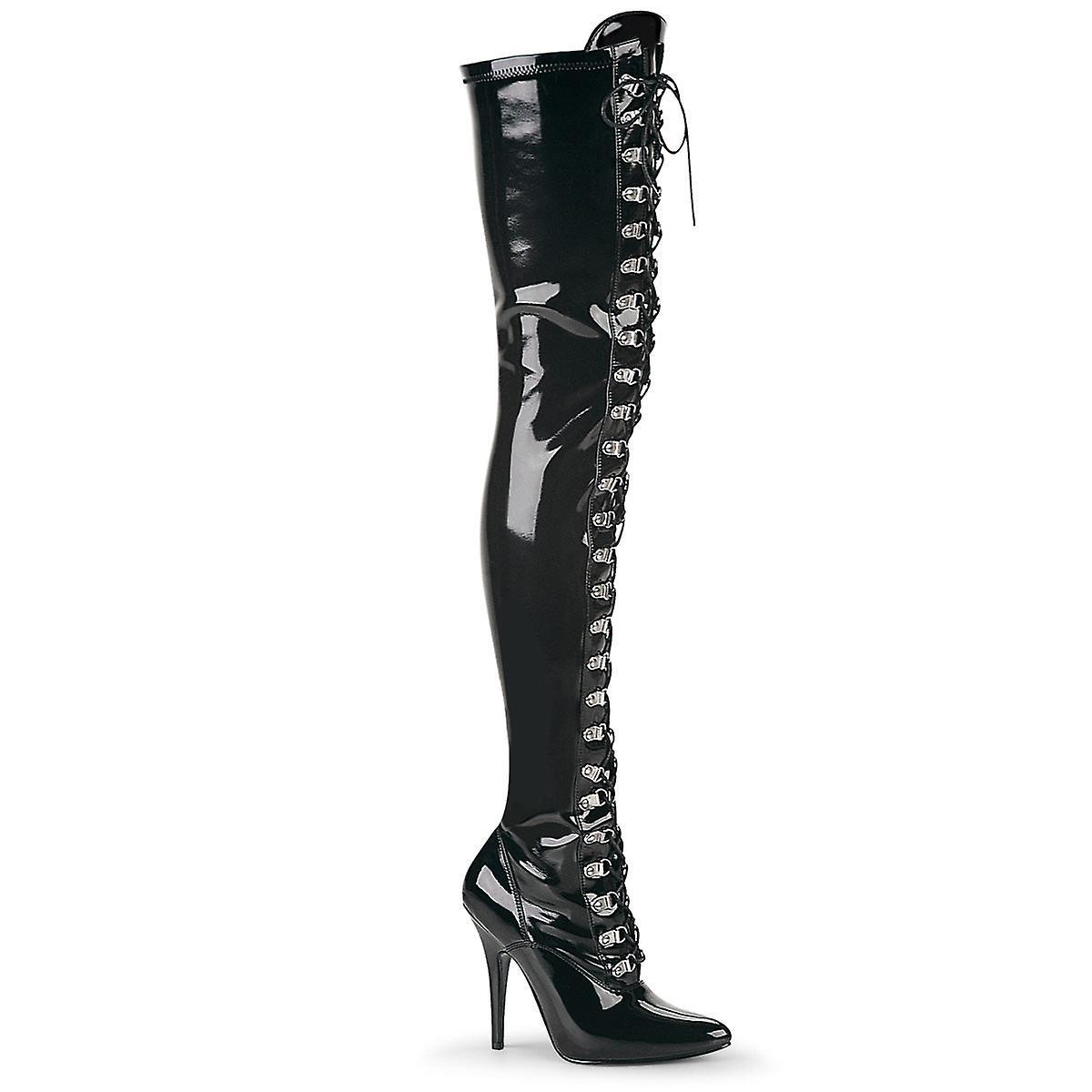 Pleaser Womens Boots Seduce-3024 Blk Str Pat Uk 6/eu 39/us 9