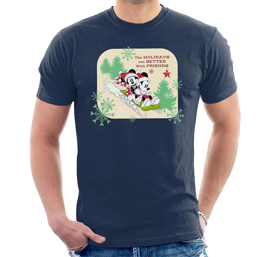 Disney Christmas Mickey Mouse Holidays Are Better With Friends Men's T-Shirt Navy Blue XX-Large