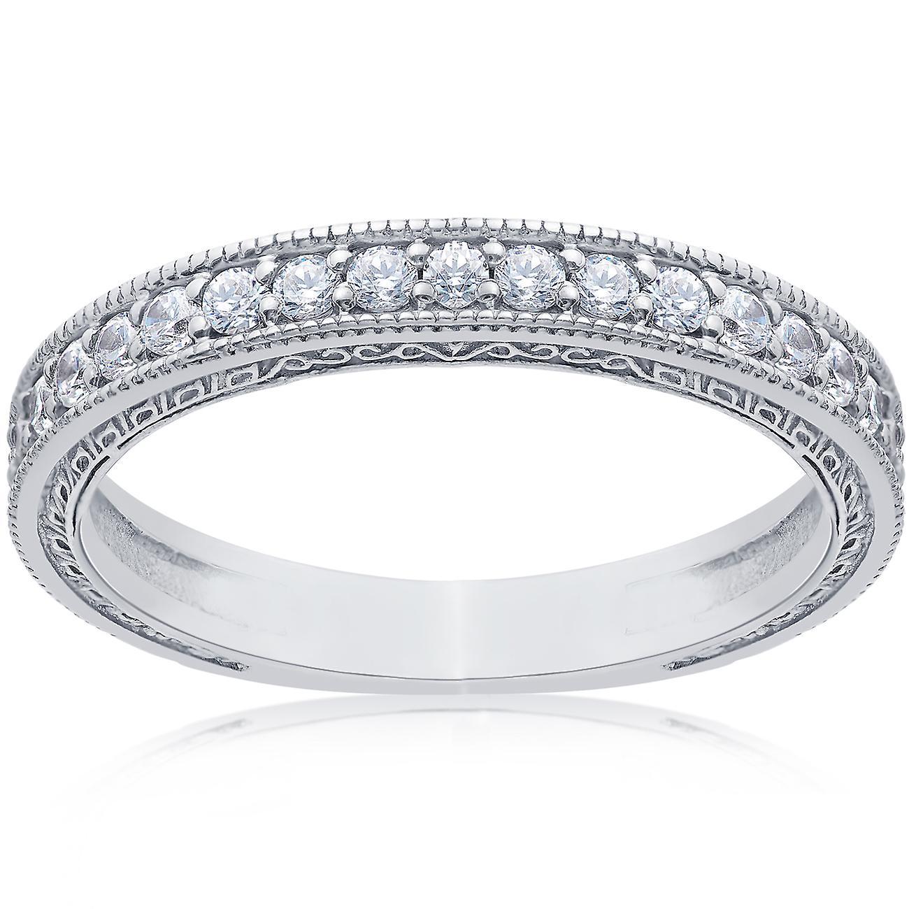 Pompeii3 1/2Ct Diamond Wedding Vintage Ring Anniversary Stackable Band 14k White Gold 6