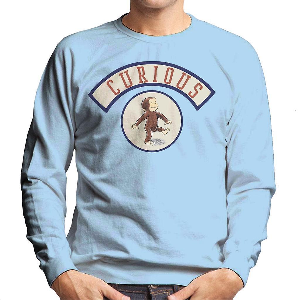 Curious George Cute Walking Men's Sweatshirt Sky Blue Medium