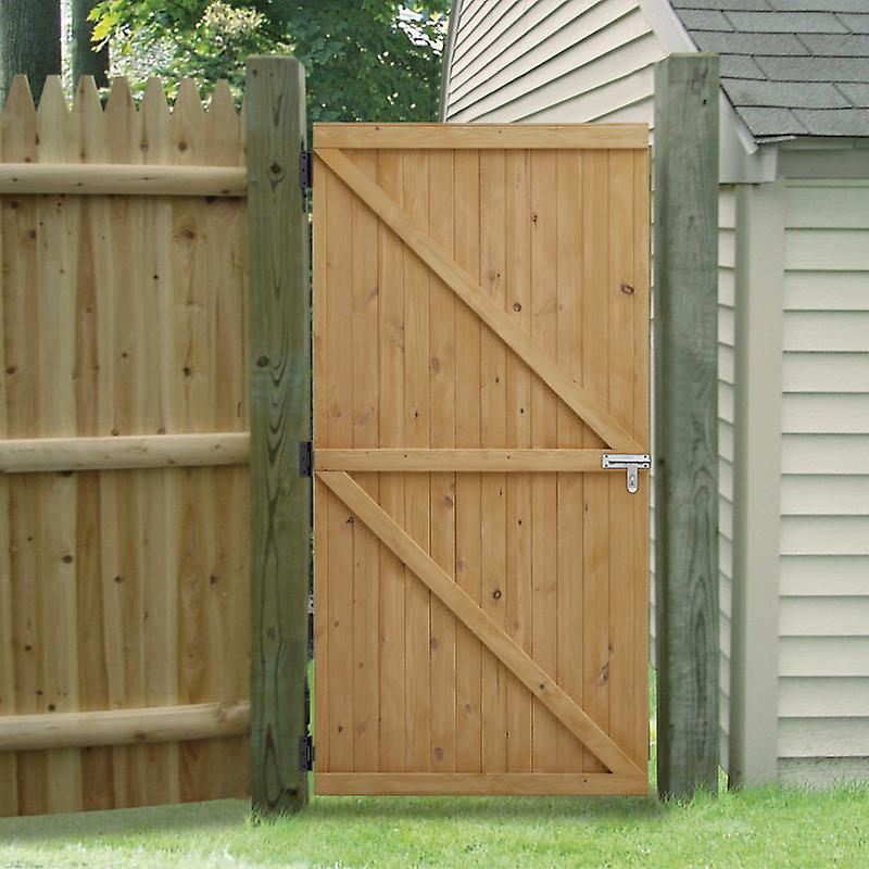 Living And Home Pine Wood Garden Gate Flat Top with Latch , 6 x 3FT