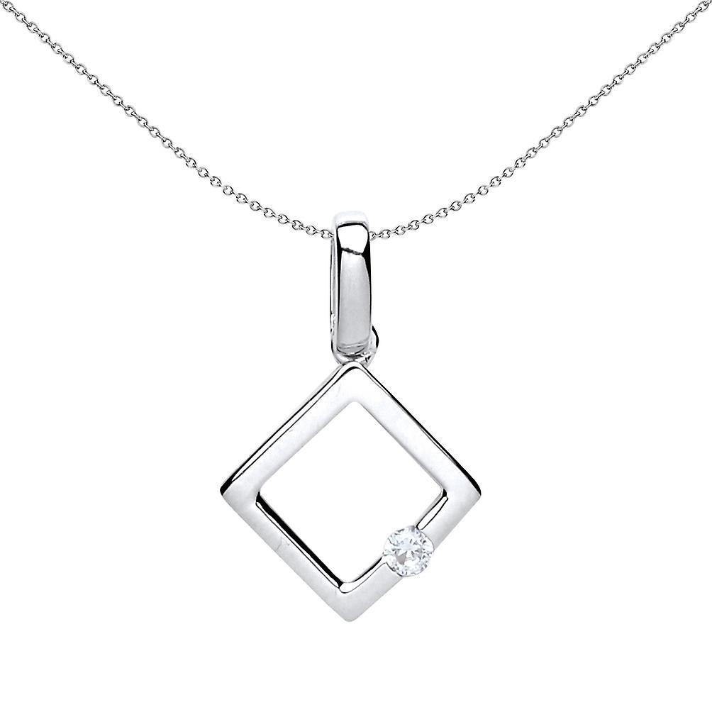 Silver  CZ Solitaire Square Halo Charm Necklace 18 inch - GVP446