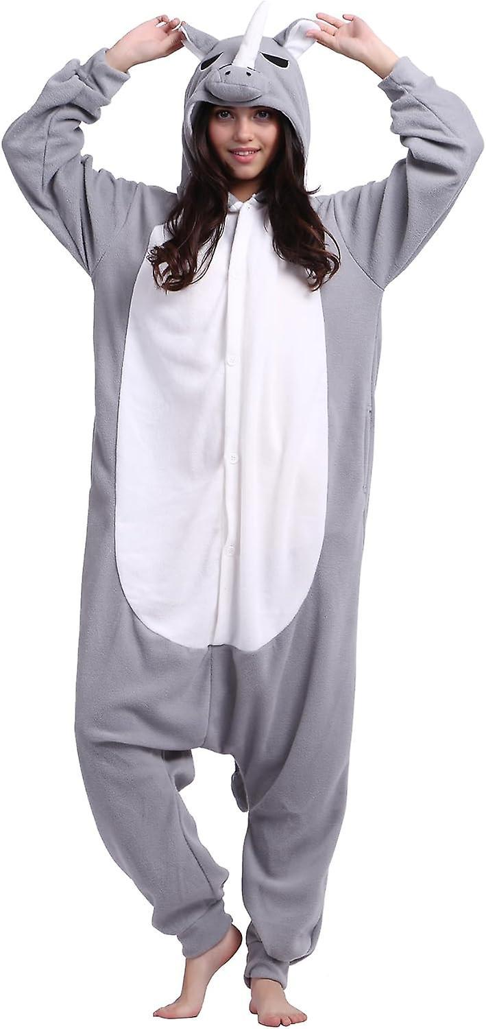 ILWHE Cartoon Rhino  Pajamas Animal Costume Jumpsuit Halloween Cosplay L