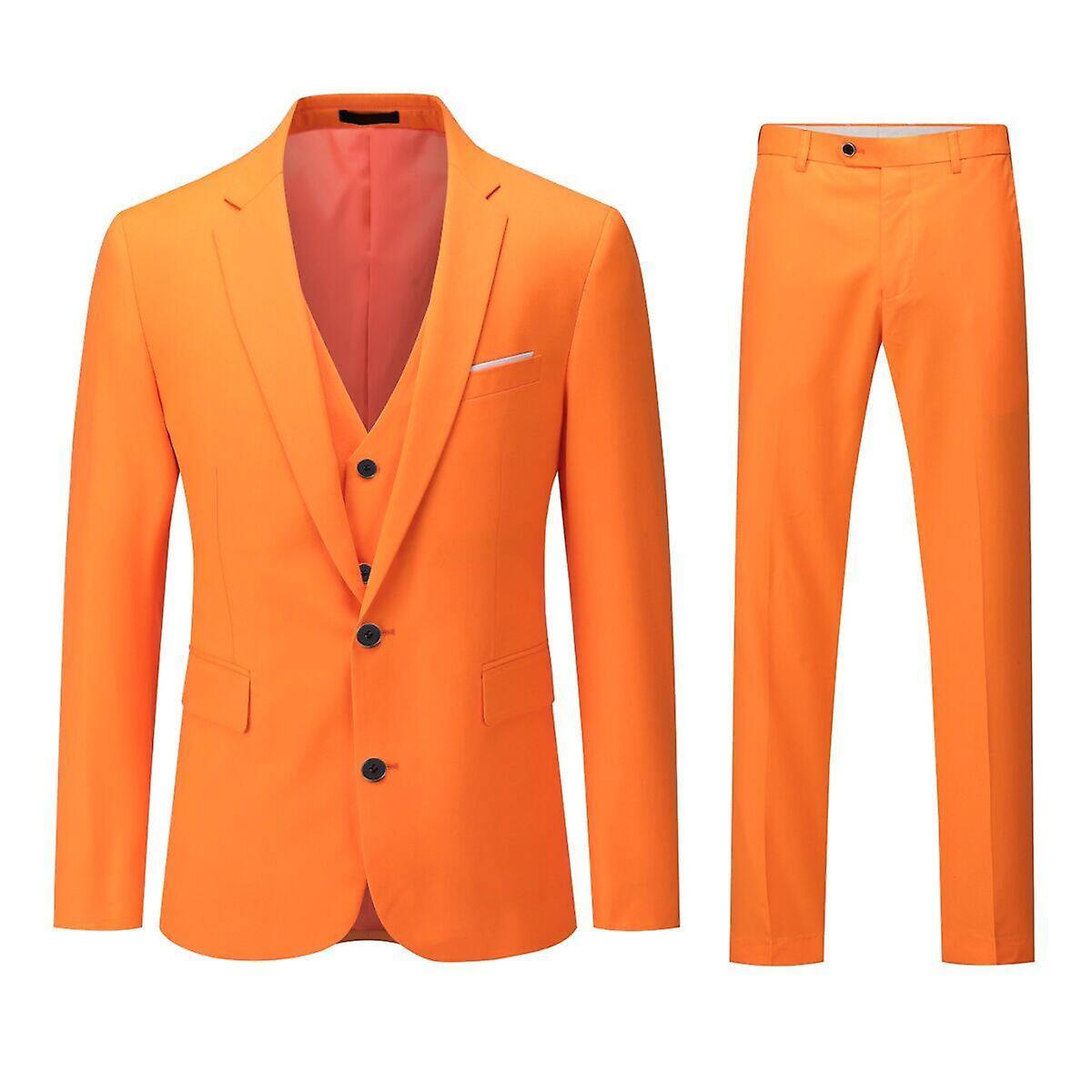 Allthemen Mens Suit for Wedding Party Dinner 3-Piece Business Suit Blazer Vest Pants 9 Colors Orange M