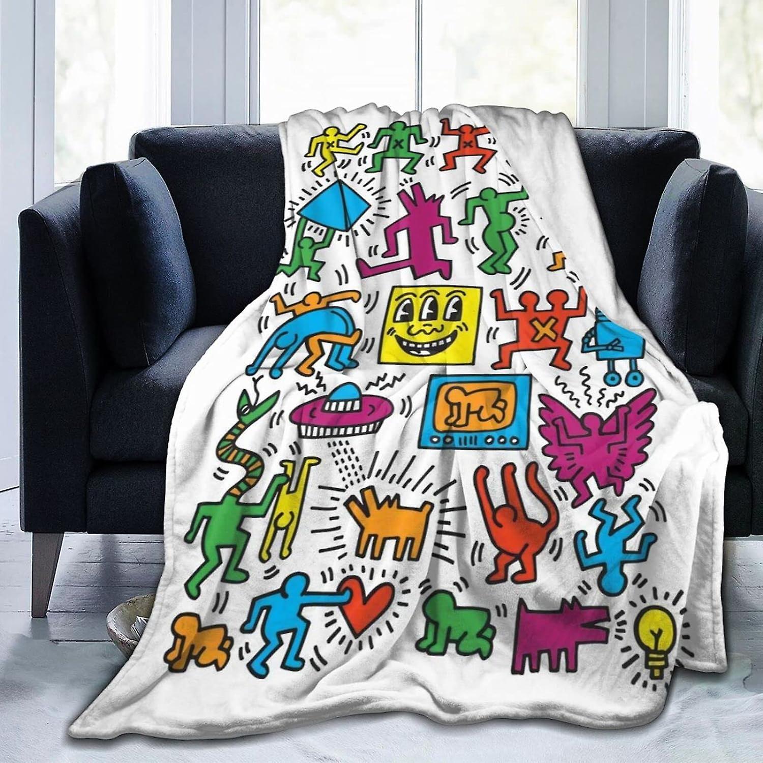 Kerota Flannel Throw Blanket Keith Haring Throw Blanket Super Soft Lightweight Blankets Washable for Bed Sofa 50x40in 125x100cm