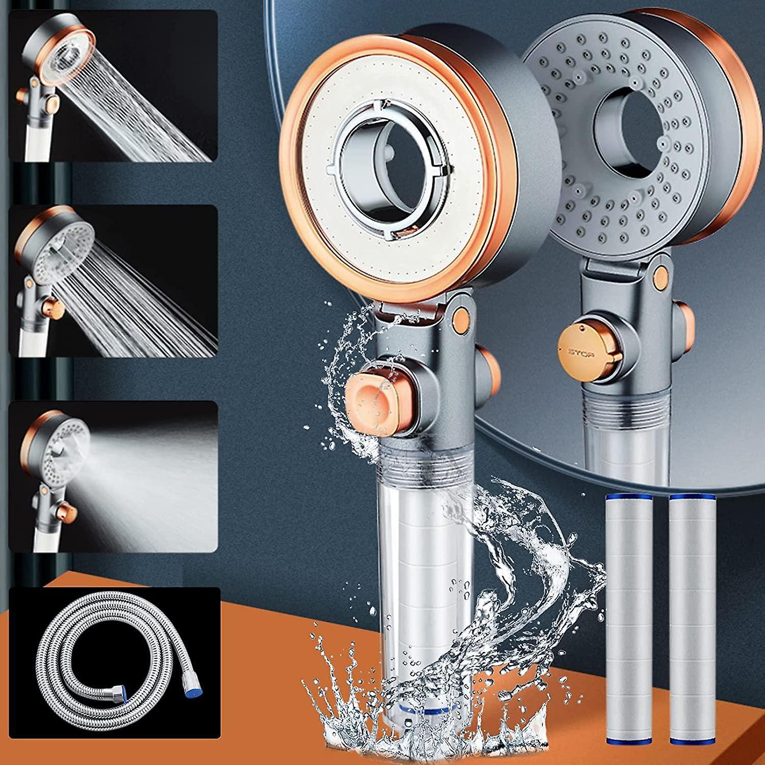 unbrand Shower Head And 1.5M Hose, Double Sided Turbo Shower Head, 3 Jet Types With 2 Filtration Systems, 50