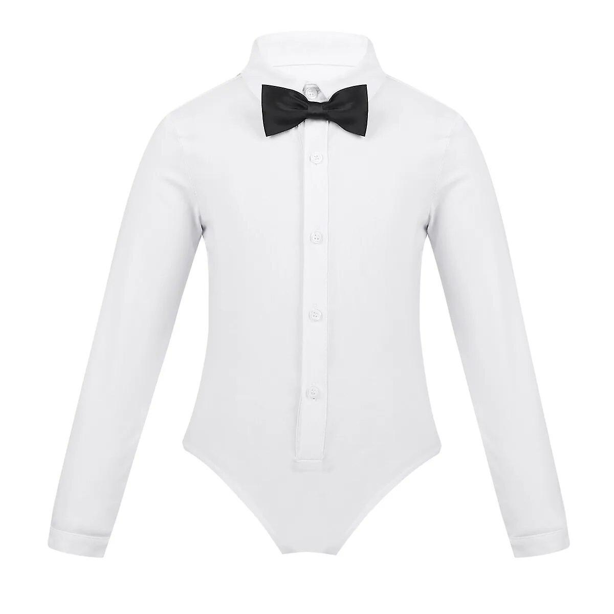 Aionyaaa Latin Dance Shirt Bodysuit Top For Dancing Kids Boys Leotard Modern Ballroom Stage Dance Dress Teens Boy Ballet Costume Clothes 12 White