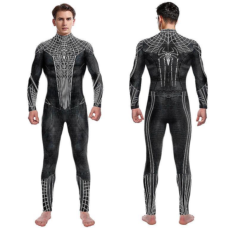 Baiyis Black Spiderman Costume For Adults 3d Printed Jumpsuit Halloween Disguise Carnival Party Costume M