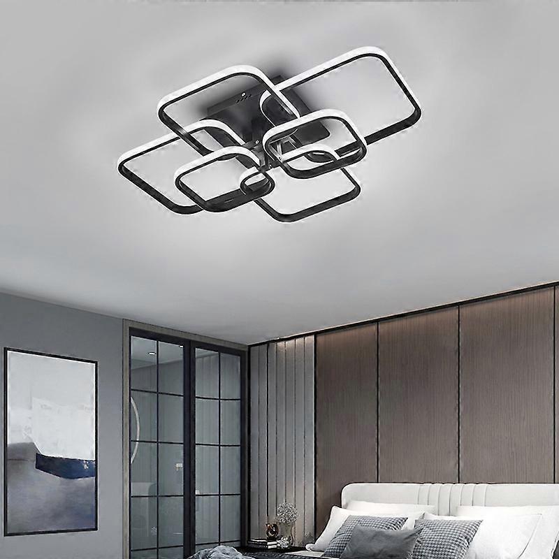 Living And Home Modern Square LED Ceiling Light Acrylic Chandelier - Black Frame 6 Head Cool White