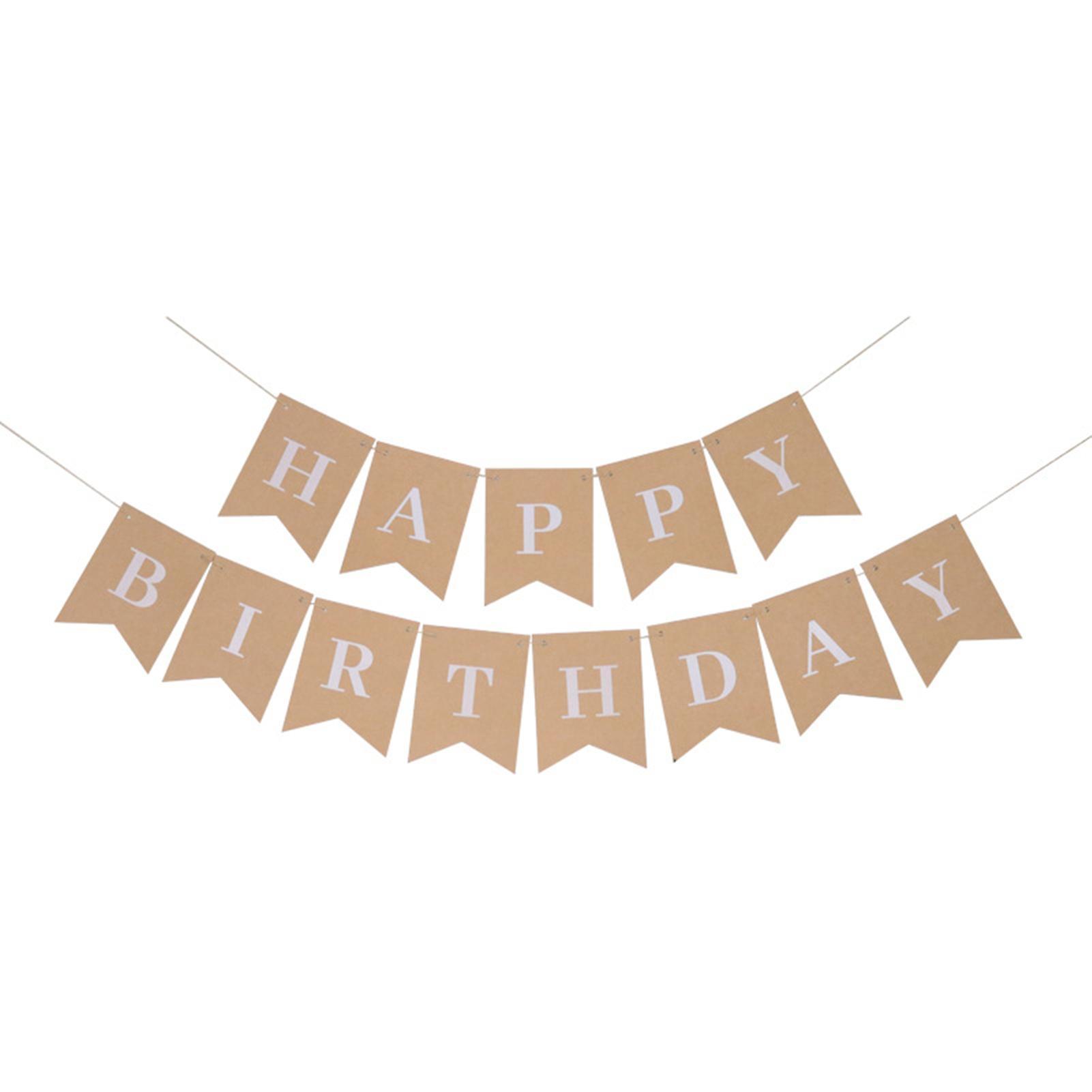 unbrand Kraft Paper Happy Birthday Banner Rustic Burlap Bunting Swallowtail Flags for Birthday Party Decorations