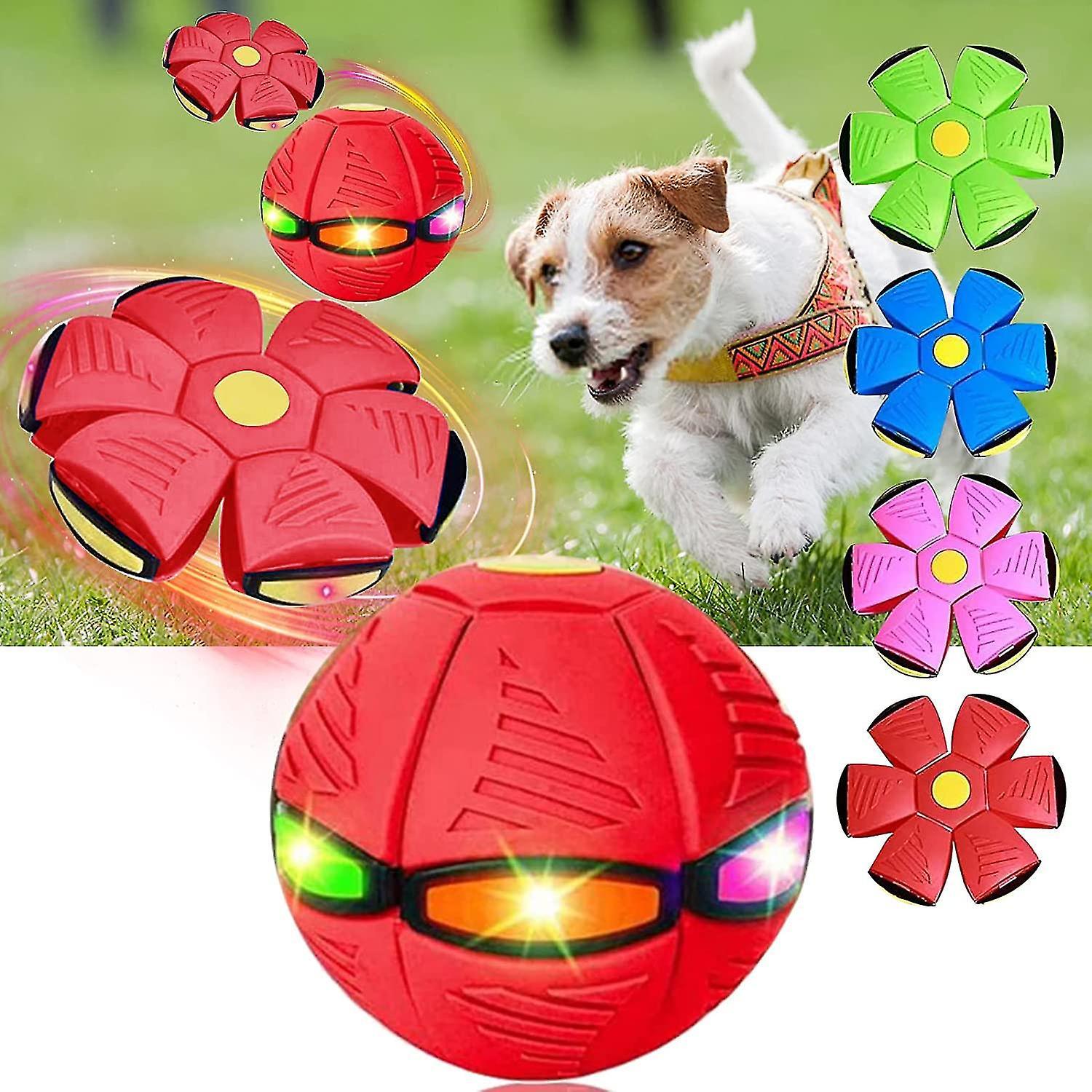 Tianzun 2023 New Pet Toy Flying Saucer Ball, Flying Saucer Ball Dog Toy, Pet Toy Flying Saucer, With 6 Led Light Red