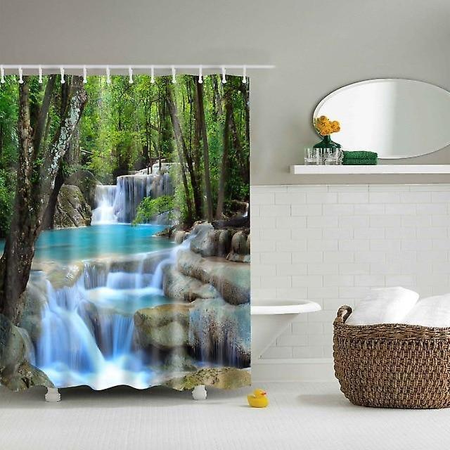 Slowmoose Waterproof Polyester Fabric 3d Forest Style Bath Curtain For Bathroom B 180x180cm