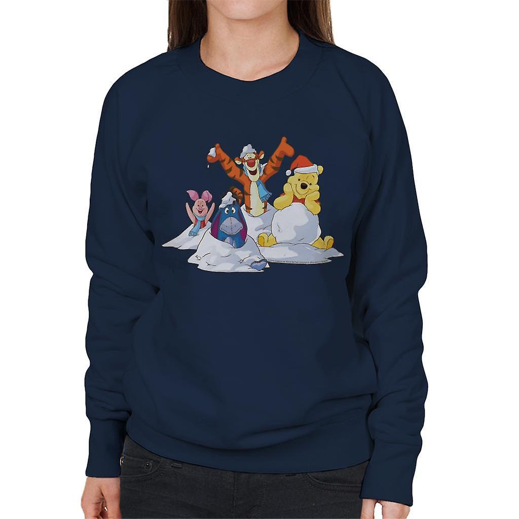 Disney Christmas Winnie The Pooh In The Snow With Friends Women's Sweatshirt Navy Blue XX-Large