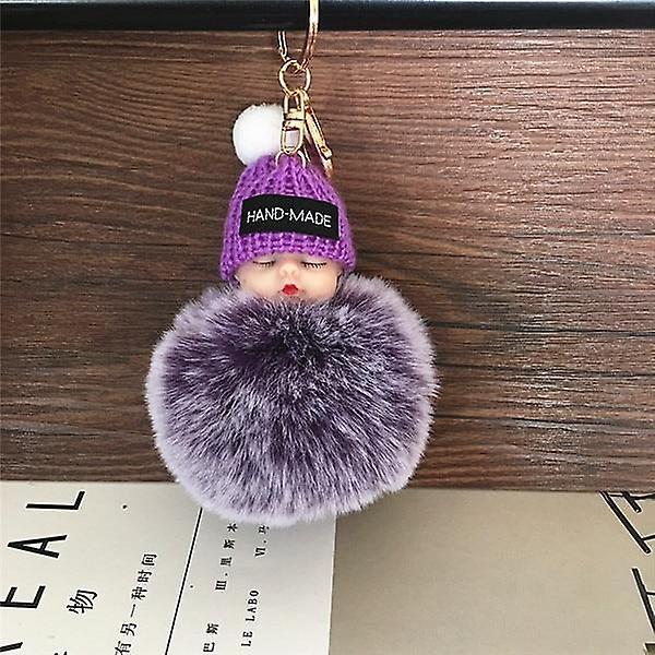 Slowmoose Cute Cartoon, Sleeping Fur Doll Keychain Handbag, Car Keys, Pendant Or Grey 2