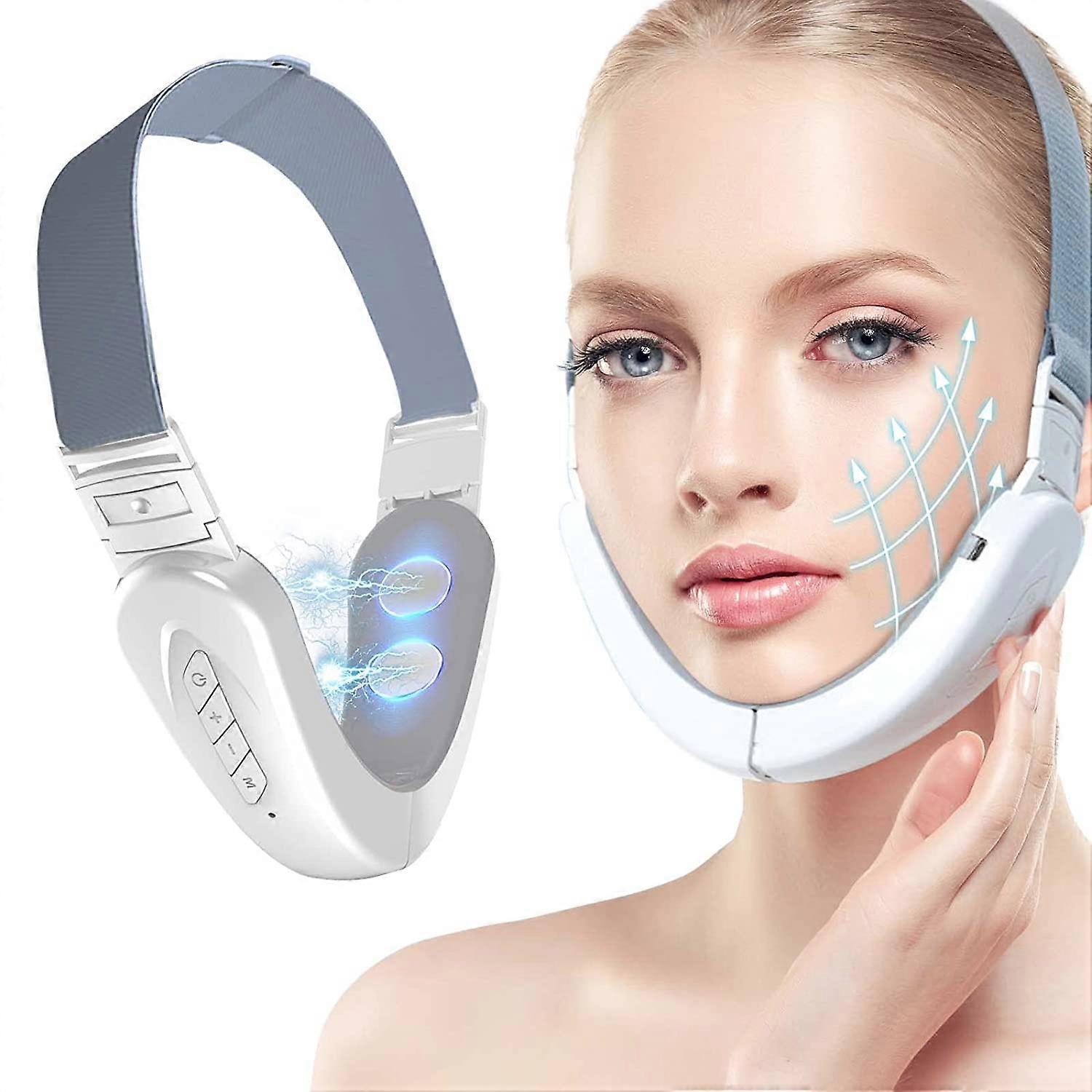 Unbrand Double Chin Reducer Machine, EMS Face Lifting Machine, Electric V-Face Shaping Beauty Belt, Firming Facial Massager White