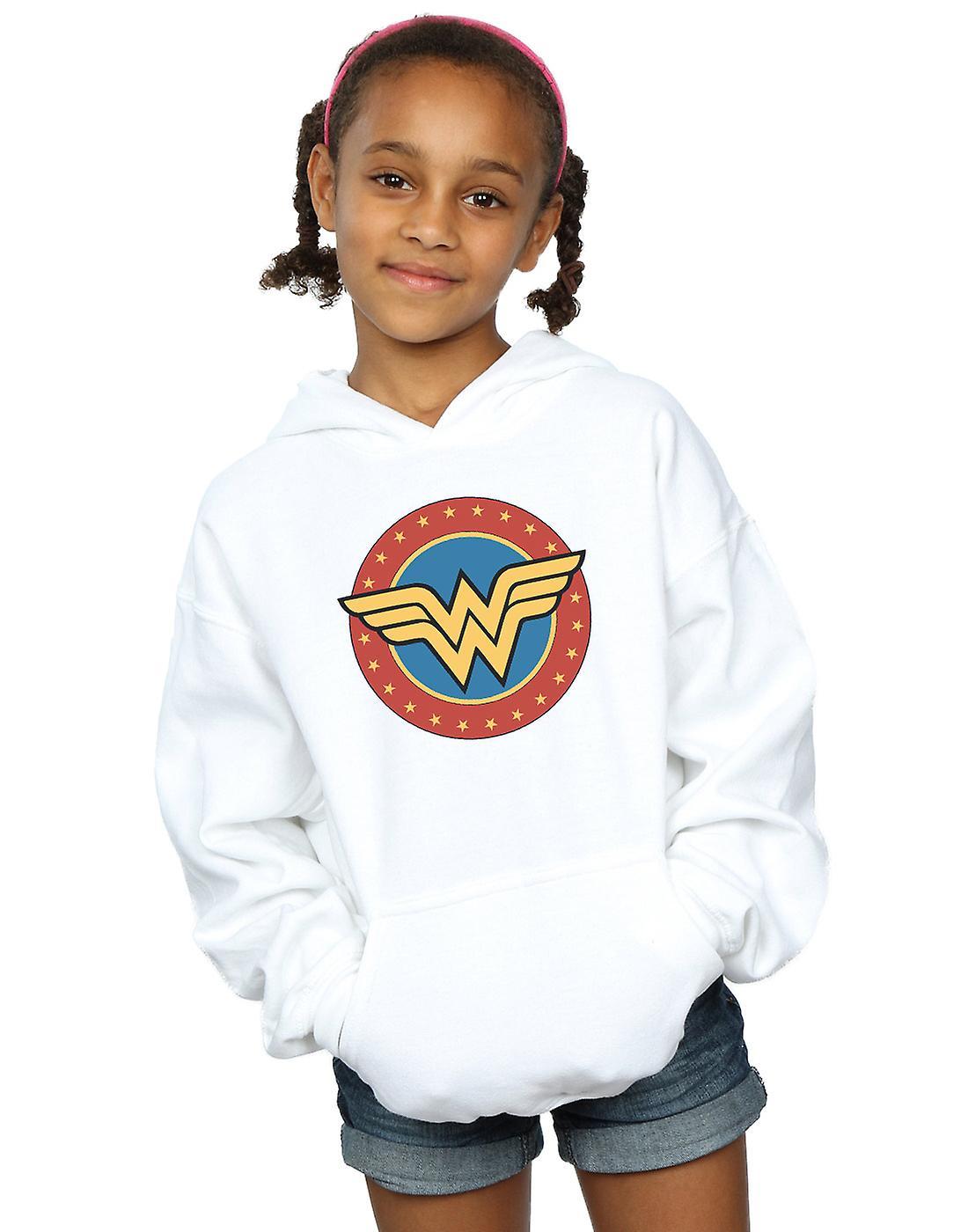 Absolute Cult DC Comics Girls Wonder Woman Circle Logo Hoodie Black 9-11 Years