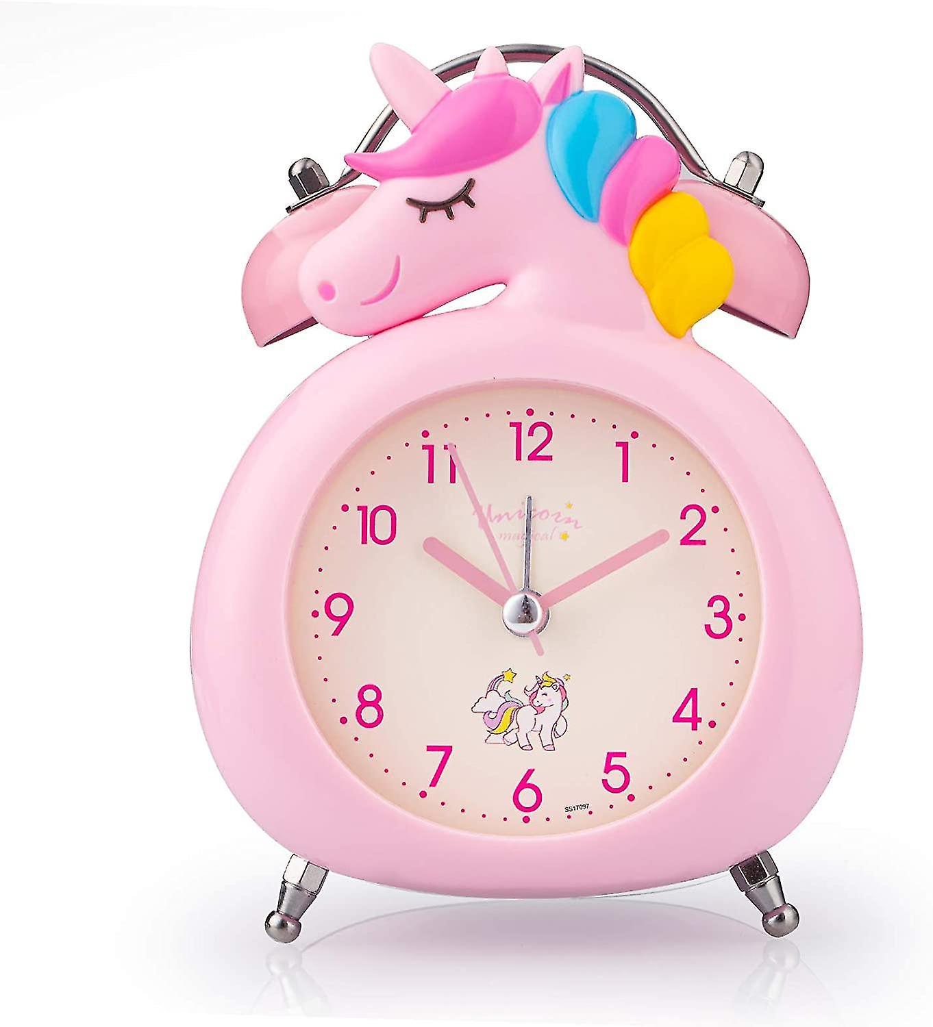 FLARUT Kids Alarm Clock With Night Light, Unicorn Double Bells Clock Rose