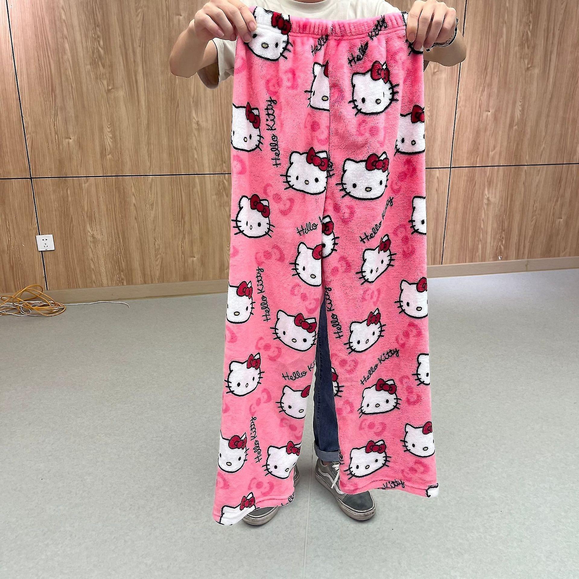 Aionyaaa Halloween Sanrio Hello Kitty Plush Cotton Sleep Bottoms Pjs Pants  New Cute Cartoon Flannel Winter Warm Casual Home Pants G4 2XL