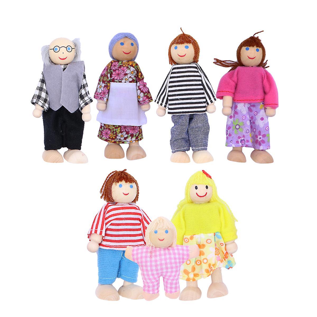 Tinksky 7 Pcs Wood Toys Wooden Figures Doll Dolls Family Set Kids Doll Toys Wooden Dolls Wooden Doll Family Doll Playset Figures