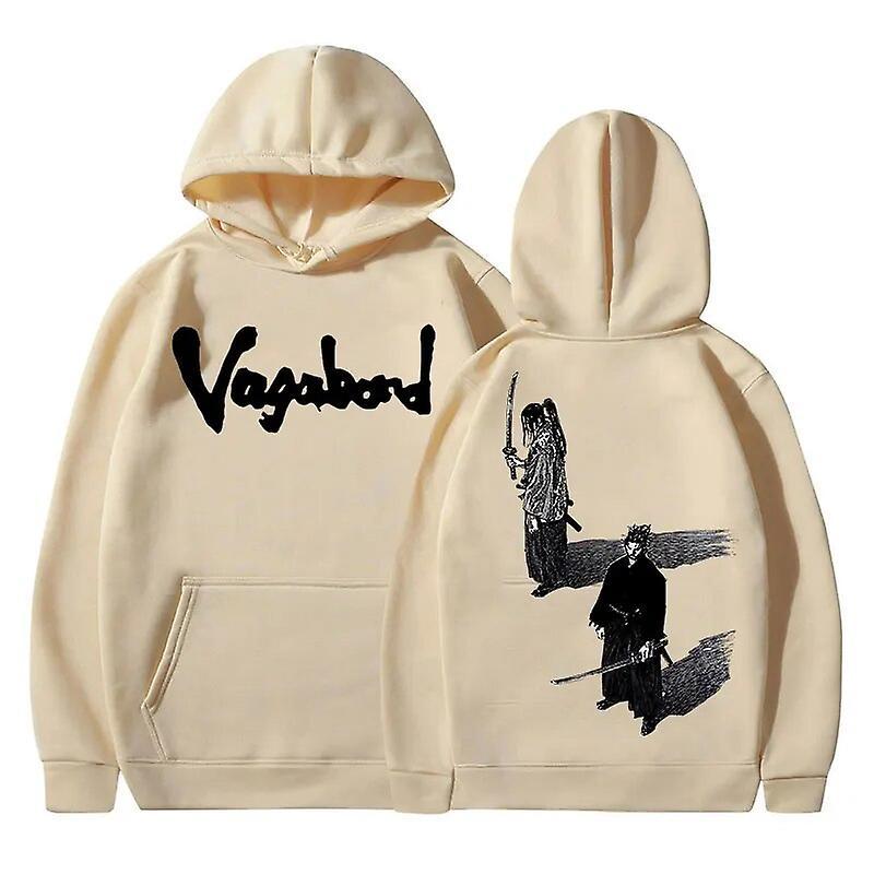 Visgaler Japanese Anime Vagabond Print  Hoodie Sasaki Kojiro And Miyamoto Musashi Manga Sweatshirt Men Women Oversized Hoodies Streetwear Khaki XL