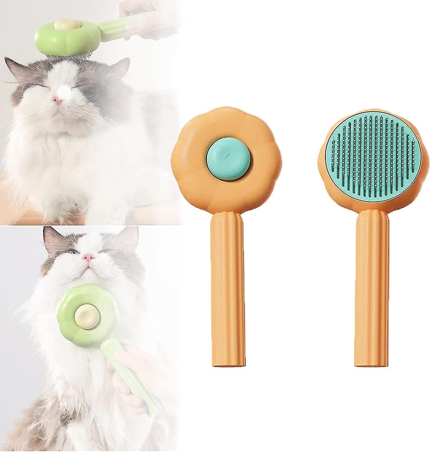 Tianzun Pet Grooming Brush For Cats And Dogs, Self-cleaning Brush For Removes Mats, Tangles, And Loose Hair Fits Cats Dogs Puppy Rabbits Orange