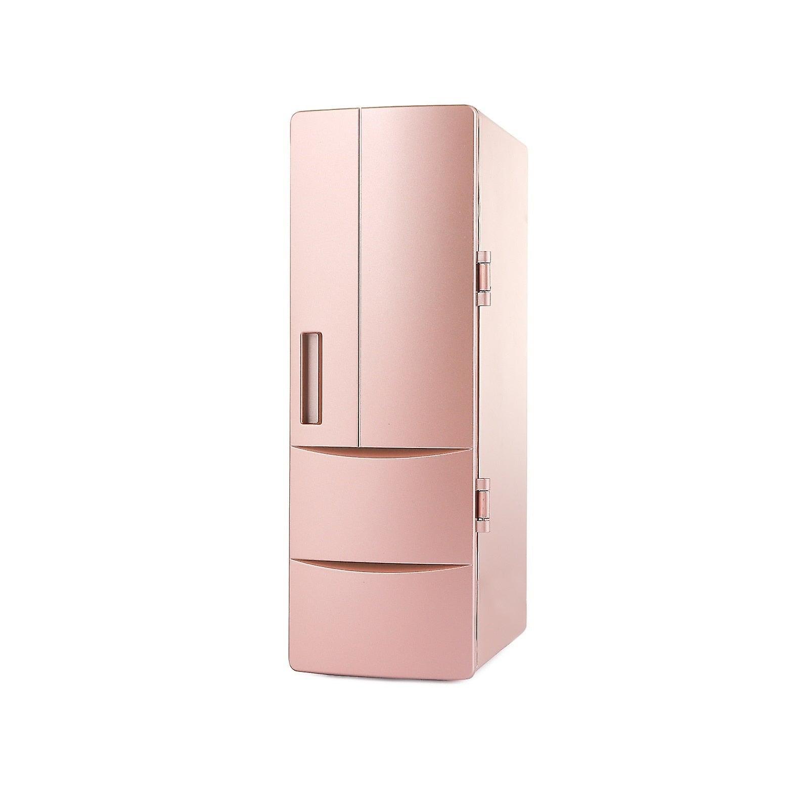 HCSC Usb Mini Desktop Fridge Cosmetics Refrigerator Cooling Heating Freezer Cooler Warmer Cold Hot Drink Preservation Home Use Fridge Pink