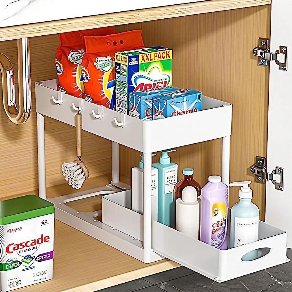 Living And Home Livingandhome 2-Tier Sliding Under Sink Storage Rack White