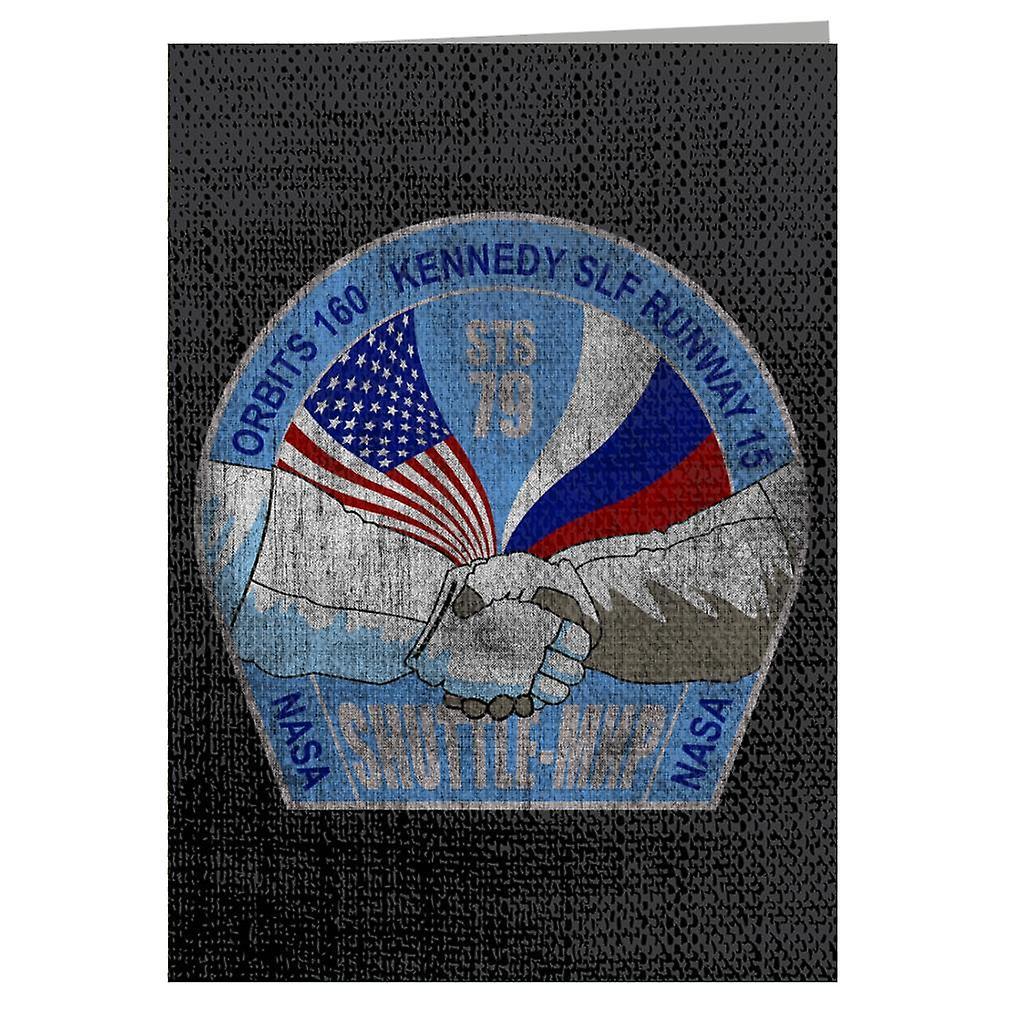 NASA STS 79 Atlantis Mission Badge Distressed Greeting Card Black 14.5 x 21cm