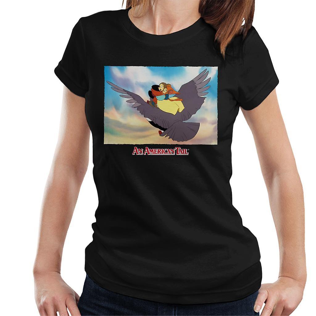 An American Tail Fieval And Tanya Flying  On Henri Le Pigeon Women's T-Shirt Black Medium