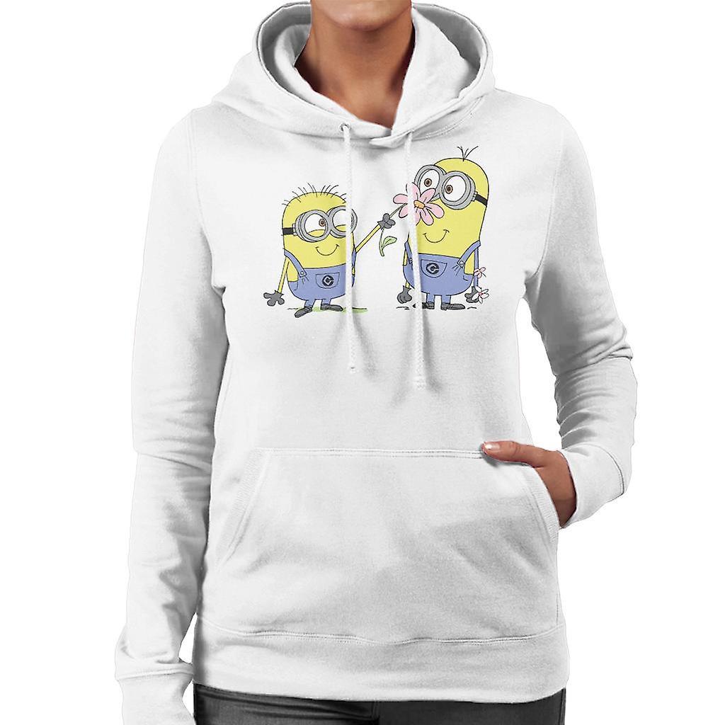 Despicable Me Minions Sniffing Flower Women's Hooded Sweatshirt White Small