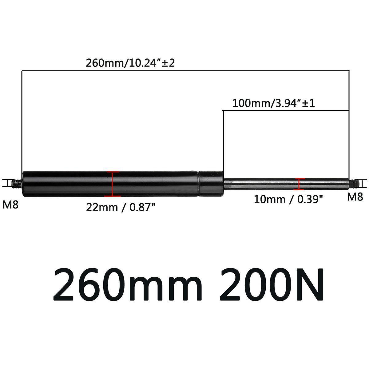 Ebox 200N Universal Gas Spring Lift Supports For Car, Rv, Caravan - Multiple Sizes Available, 260-860mm 260mm