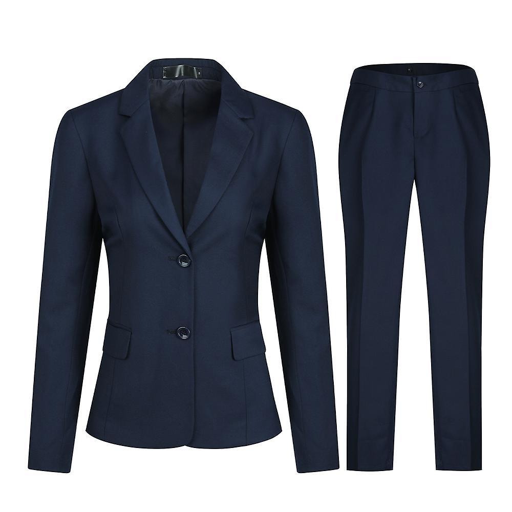 Allthemen Womens 2-Piece Office Lady Business Slim Fit Blazer Pants Dark Blue M